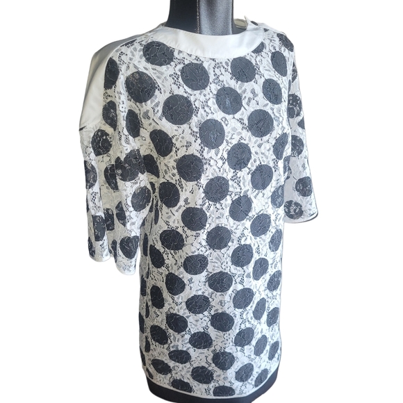 Zara Black and White Lace Polka Dot Shift Dress S - Picture 4 of 8